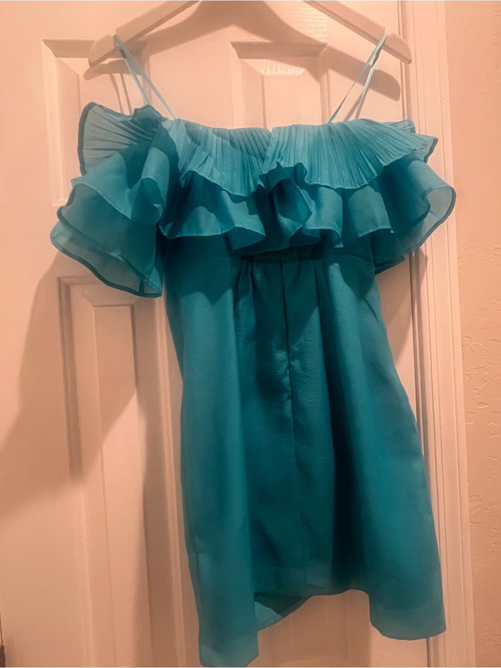 DO+BE Teal Ruffled Off-Shoulder Mini Dress